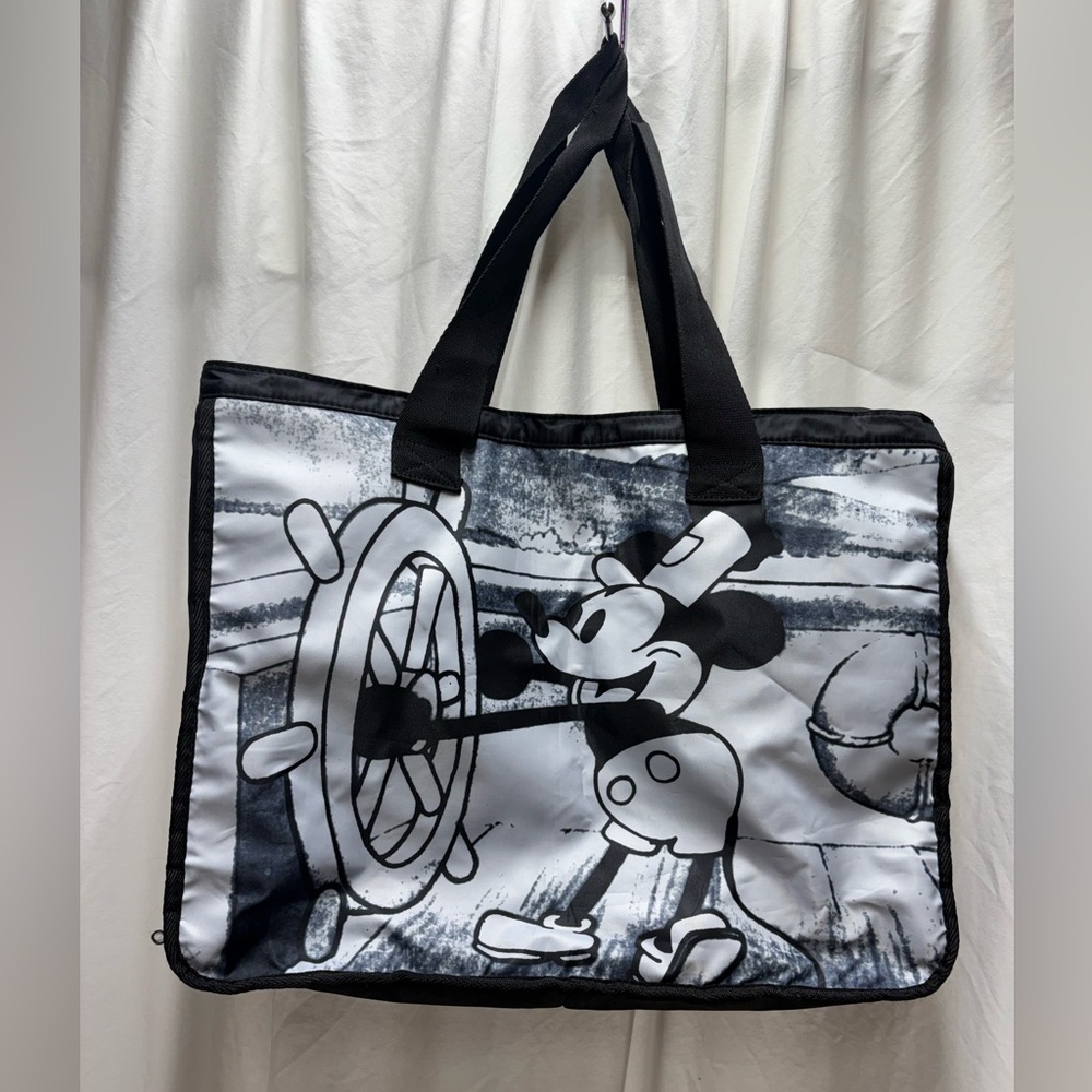 Disney Mickey Mouse Steamboat Willie Black and White Tote Bag - Picture 2 of 10